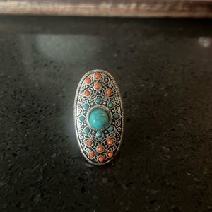 Size 5, turquoise orange and silver ring 925 silver